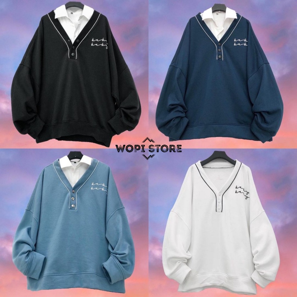 Áo Khoác Sweater Nỉ BABY Viền Cổ Phối Nút Tay Dài Form Rộng Ulzzang