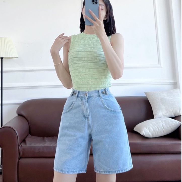 Quần lửng ngố jean nữ lưng sau chun đai chỉnh eo SK1113