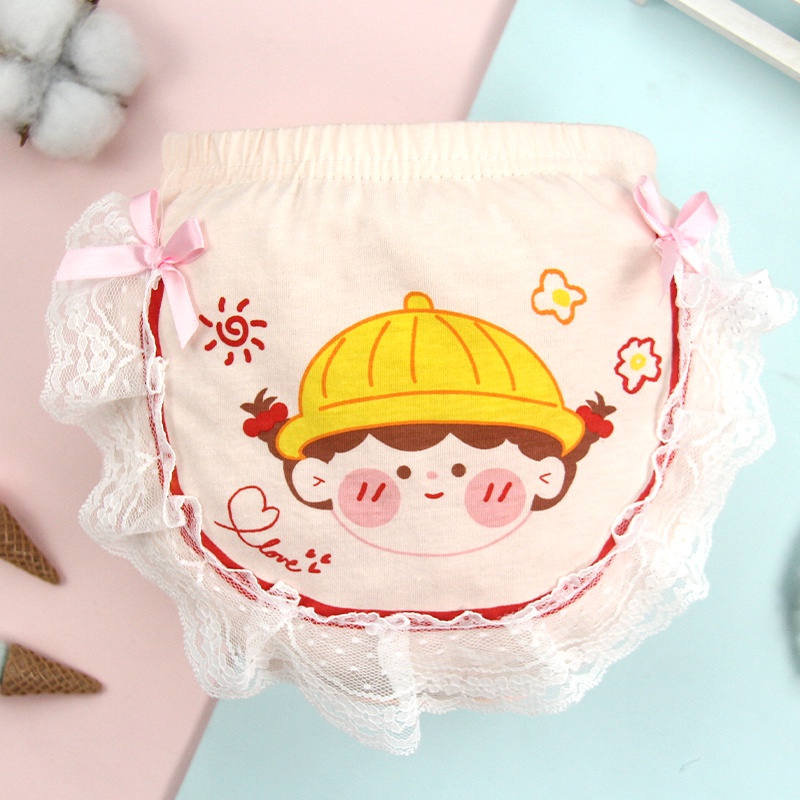 Quần lót tam giác LUCKY BIG CAT vải cotton nguyên chất họa tiết hoạt hình dễ thương cho bé gái