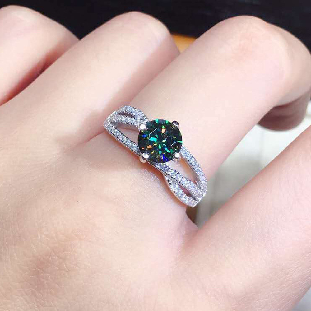 Nhẫn Bạc S925 Đính Đá Màu Xanh Lá 1 Carat Kiểu Dáng Đơn Giản