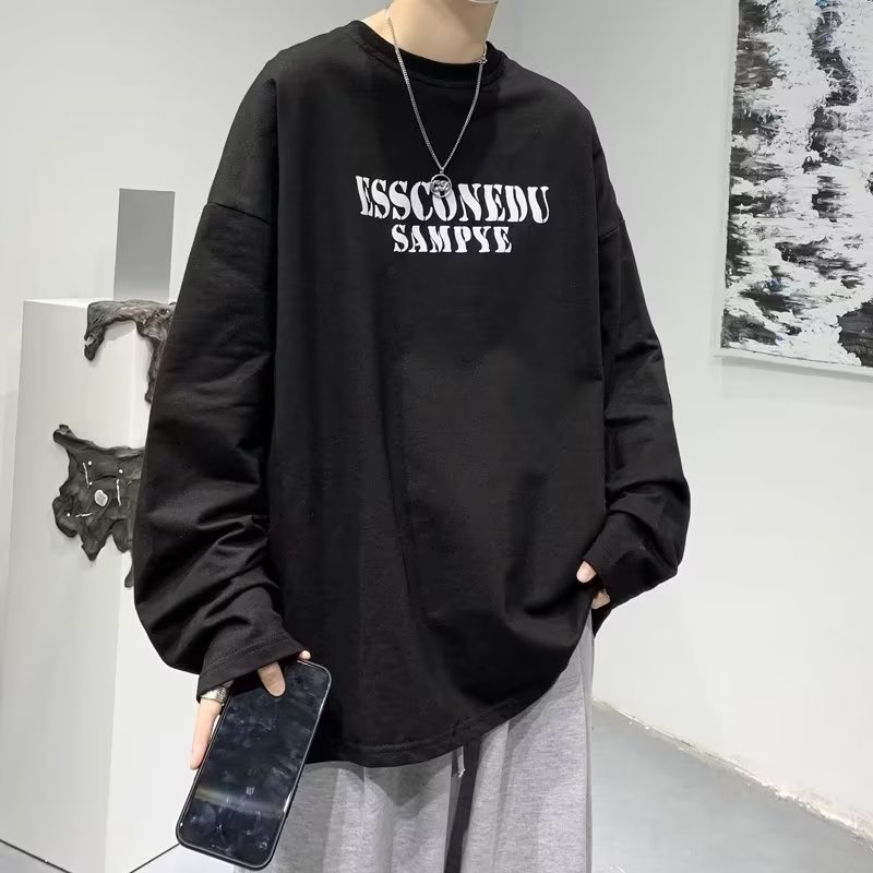 Áo Thun Tay Dài Dáng Rộng In Chữ Phong Cách Hip Hop Nhật Bản Thời Trang Cho Nam Và Nữ Size M-5XL