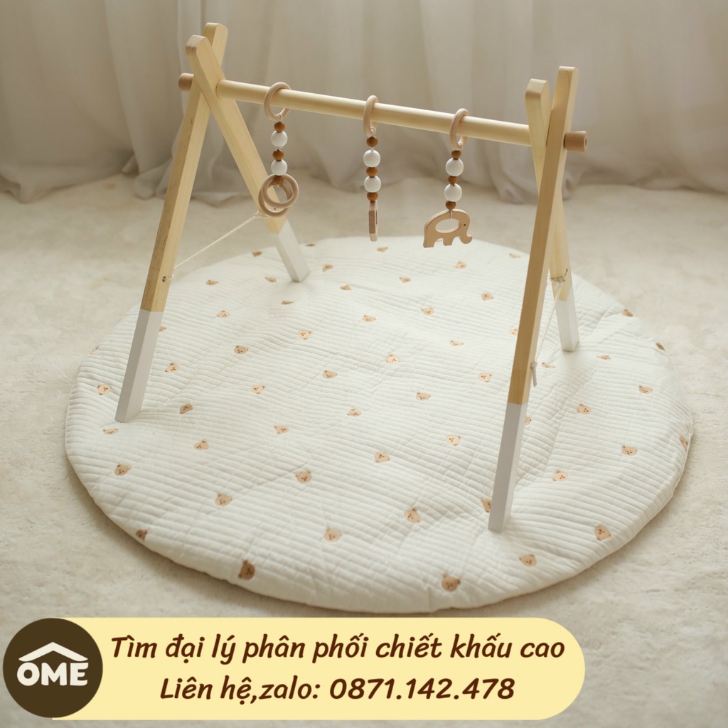 Thảm tròn chần bông vải thô Hàn thêu họa tiết xinh xắn cho bé kt 100x100cm chính hãng OME x Sishi