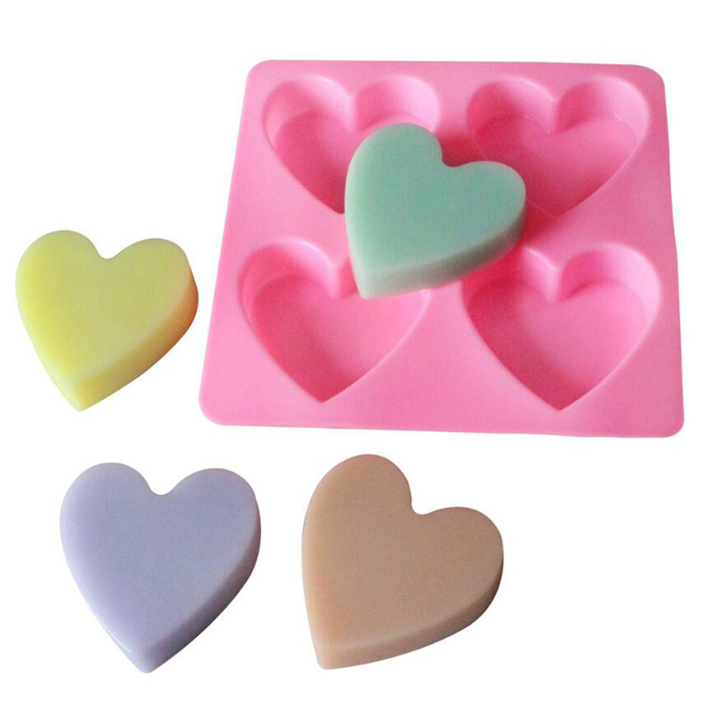 1 Khuôn Làm Bánh Hình Trái Tim 4 Lỗ Bằng Silicon