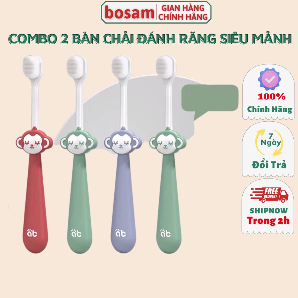 Combo 2 Bàn Chải Đánh Răng Lông Mềm Siêu Mảnh Thiết Kế Hoạt Hình Cho Bé, Shop Bố Sam, An Toàn, Chất Lượng Cao Cấp