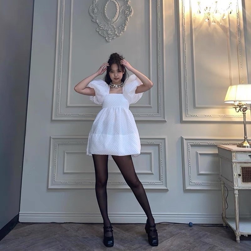 Đầm xốp trắng tay phồng giống Jennie BLACKPINK, Yoona SNSD