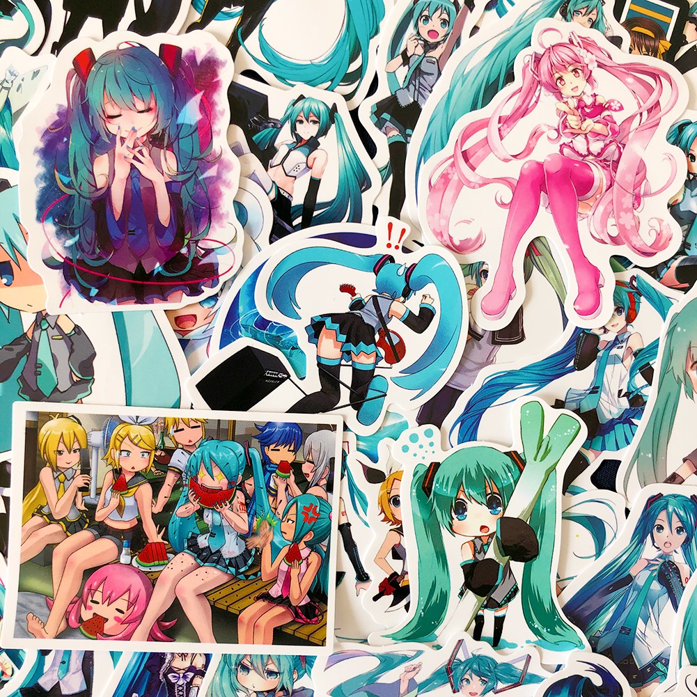 Set 100 miếng sticker dán trang trí hình Hatsune Miku dễ thương