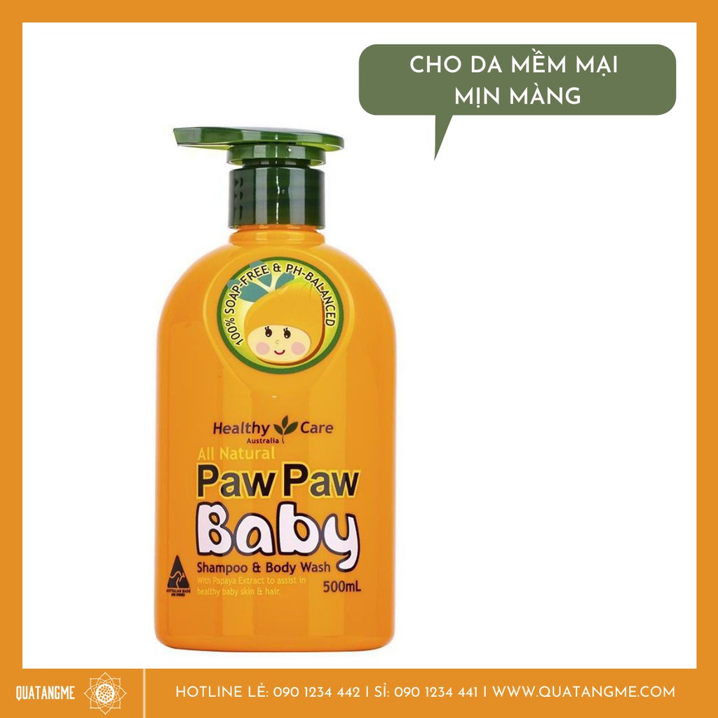 Sữa Tắm Gội 2 Trong 1 Cho Bé Healthy Care Paw Paw Baby Shampoo &amp; Body Wash 500ml