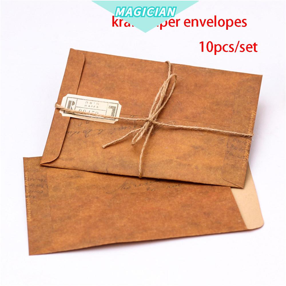 Bộ 10 Phong Bì Bằng Giấy Kraft Họa Tiết Hoạt Hình Phong Cách Cổ Điển Dùng Làm Quà Tặng