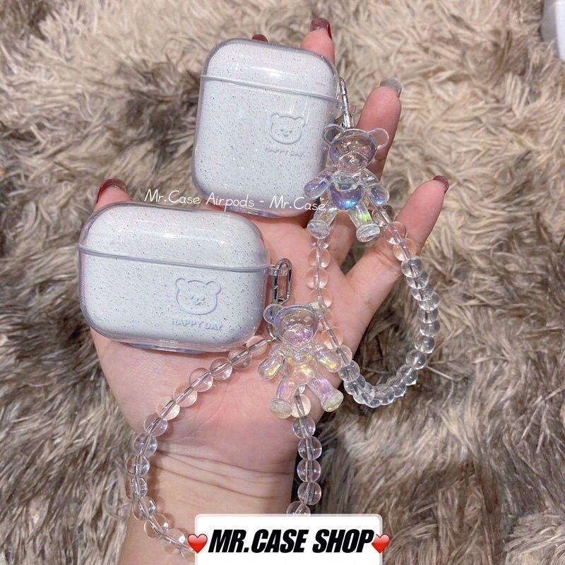 Case Airpods 1/2 Pro Vỏ Ốp Đựng Tai Nghe Dẻo Gấu Pha Lê Kèm Dây - Mr.Case