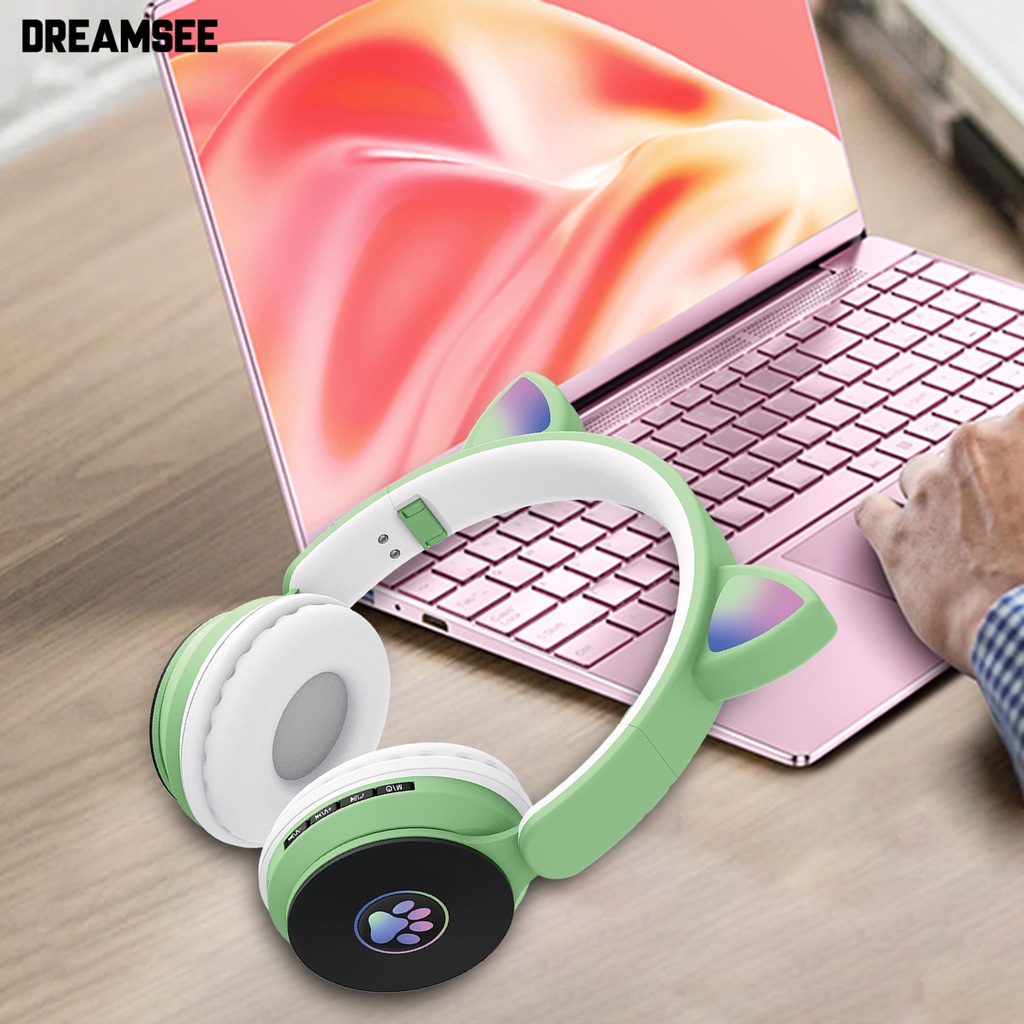Tai nghe không dây bluetooth 5.0 ST77M hình tai mèo dạ quang dễ thương cho điện thoại