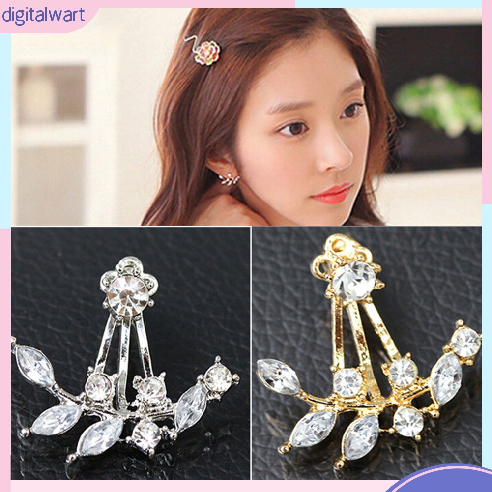 Cặp khuyên tai thiết kế hình lá đính hạt kim cương nhân tạo sang trọng lấp lánh dành cho nữ