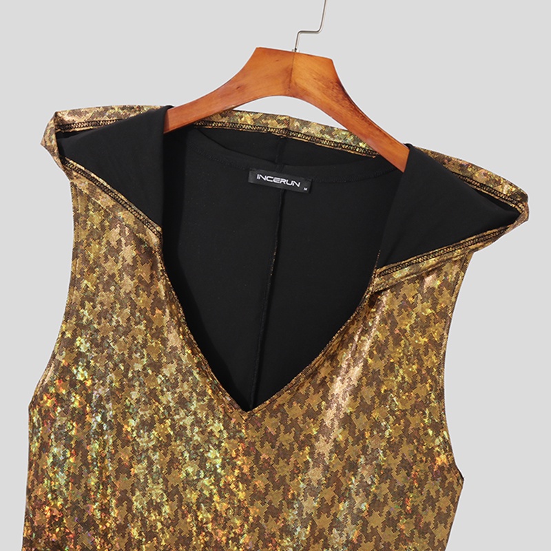 INCERUN Jumpsuit Không Tay Cổ Chữ V Trong Suốt Cho Nam