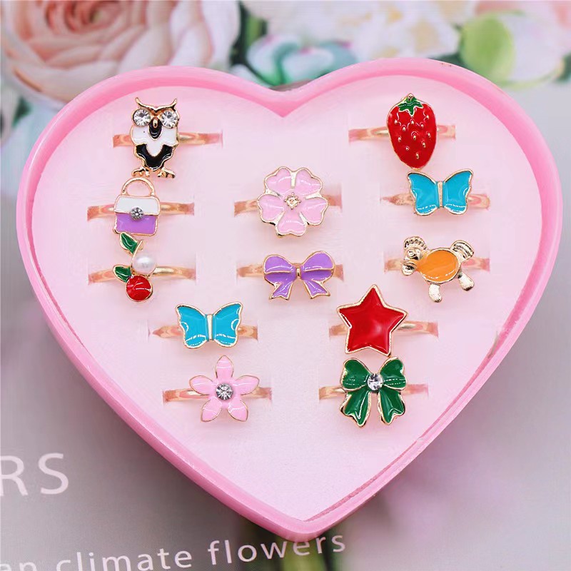 Set 12/36 Nhẫn Nhựa Họa Tiết Hoạt Hình Dễ Thương Cho Bé Gái