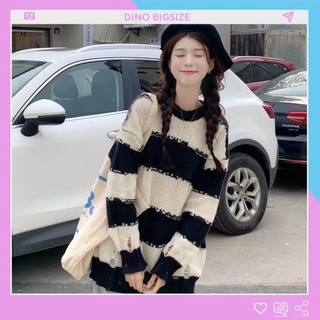 Áo len nữ, Áo len nữ bigsize hoạ tiết sọc ngang lớn form rộng [Bigisize] L-4XL -DINO ):>
