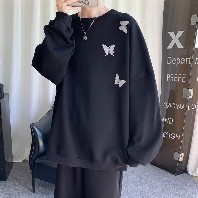 Áo Sweater Dáng Rộng Cổ Tròn Tay Dài In Hình Bướm Thời Trang Mùa Thu Cho Nam Và Nữ