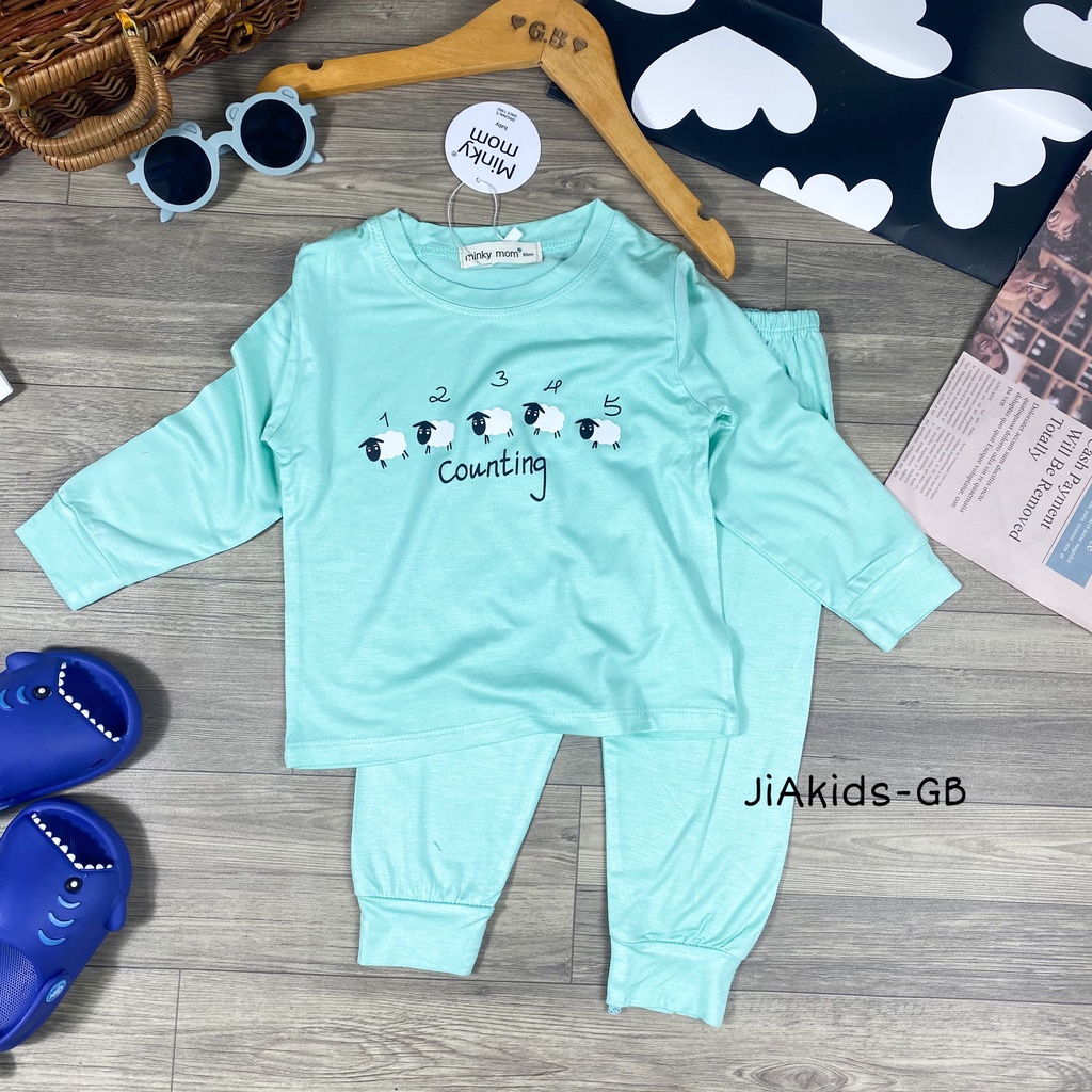 Bộ Dài Tay THUN LẠNH MINKY MOM Vải Trơn Bo Gấu In Hình Cho Bé TD-IN61