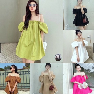 Áo Trễ Vai Tay Bồng Nhún Ngực Kiểu Dáng Babydoll Chất Lụa-5 Màu Cực Xinh