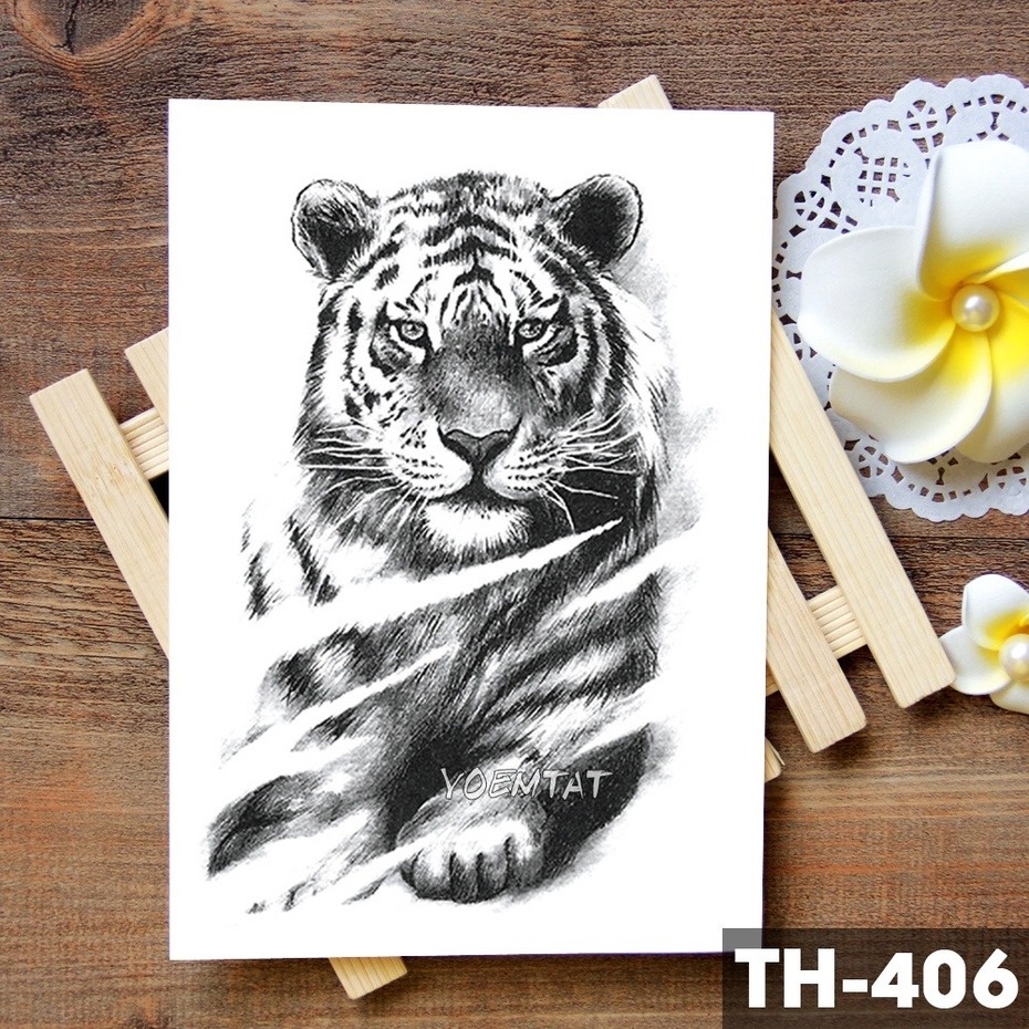 Hình Xăm Dán Tạm Thời Chống Nước Hình Đầu Hổ/Báo/Sói Nghệ Thuật Cho Nam
