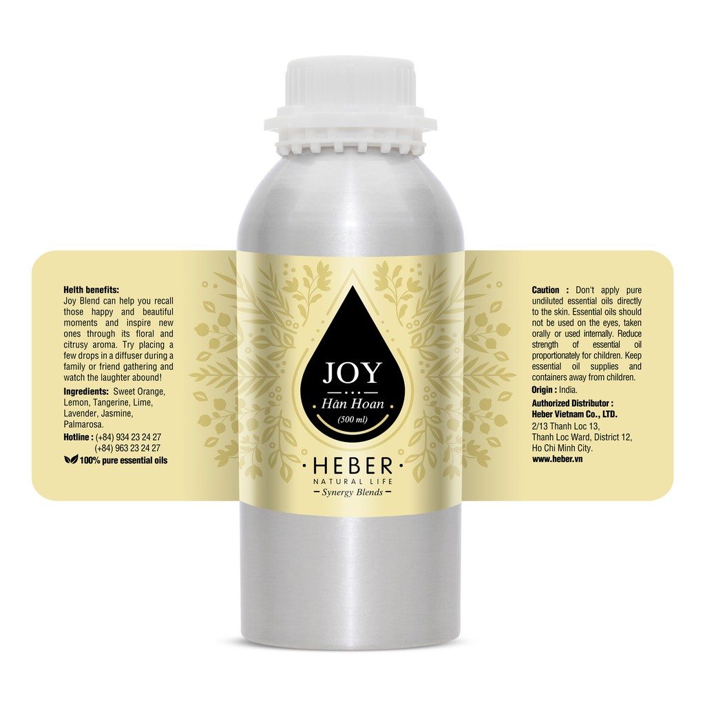 (Chai Lớn 500ml/1000ml)Tinh Dầu Hân Hoan Joy Blend Heber Natural Life, Cao Cấp Nhập Khẩu, Thiên Nhiên Nguyên Chất