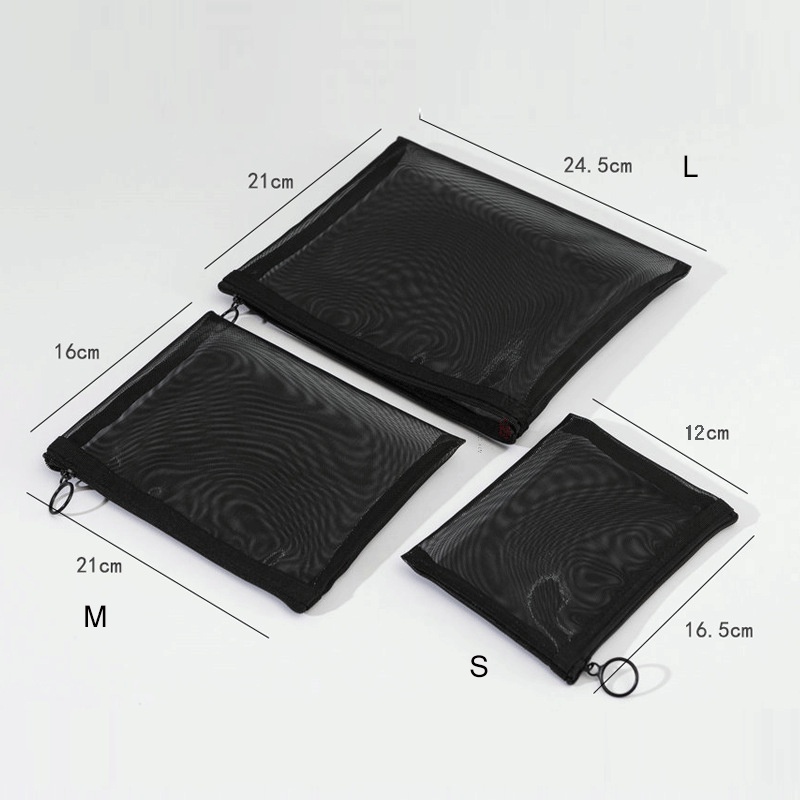 1 Túi Lưới Đựng Mỹ Phẩm / Son Môi / Nước Hoa Màu Đen Thoáng Khí Có Khóa Kéo Tiện Dụng Mang Theo Du Lịch