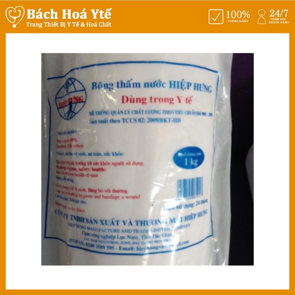 Bông hút Việt Nam Hiêp Hưng 1kg/1 túi,Loại 1 Đạt tiêu chuẩn của Bộ Y tế, Đóng gói nylon.