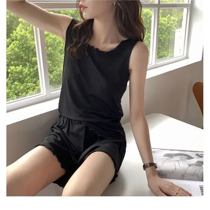 Hot Sale (Buy one get one free) Ice silk pajamas women's summer sleeveless thin vest casual loose student net red home service suit
