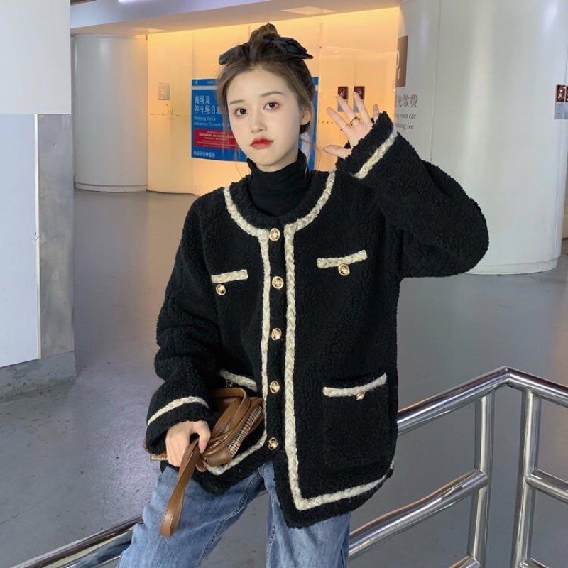 Áo Khoác Len Lông Cừu Viền Thừng Túi Bên Siêu Xinh Có Ảnh Thật Kèm Video
