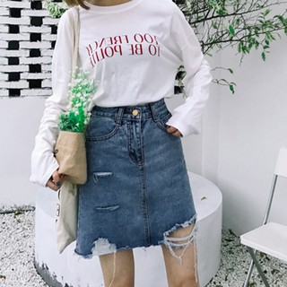 chân váy bò  rách ulzzang order chân váy jean chữ A xước dáng hàn quốc CÓ ẢNH THẬT