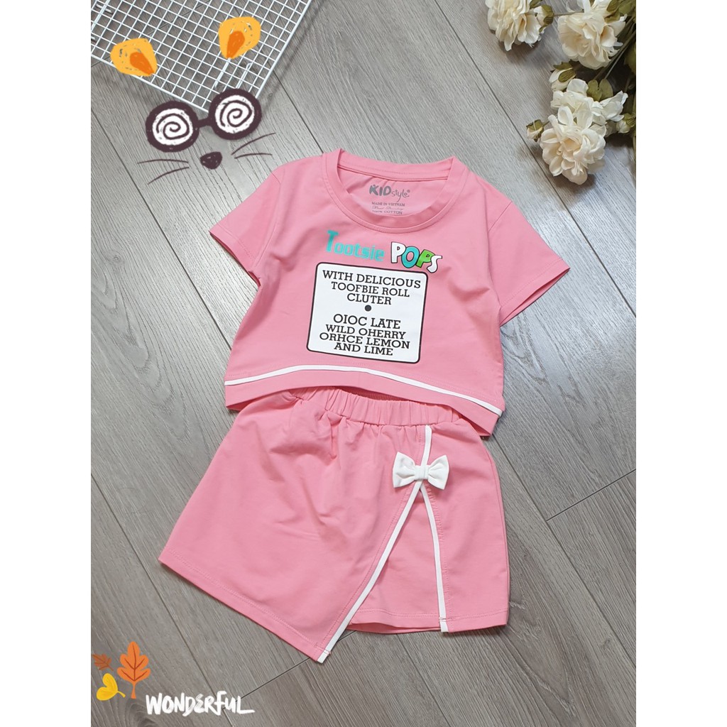 SIZE 9-13 (23-37kg) ĐỒ BỘ BÉ GÁI ÁO TAY NGẮN QUẦN VÁY THUN COTTON HIỆU KIDSTYLE IN CHỮ