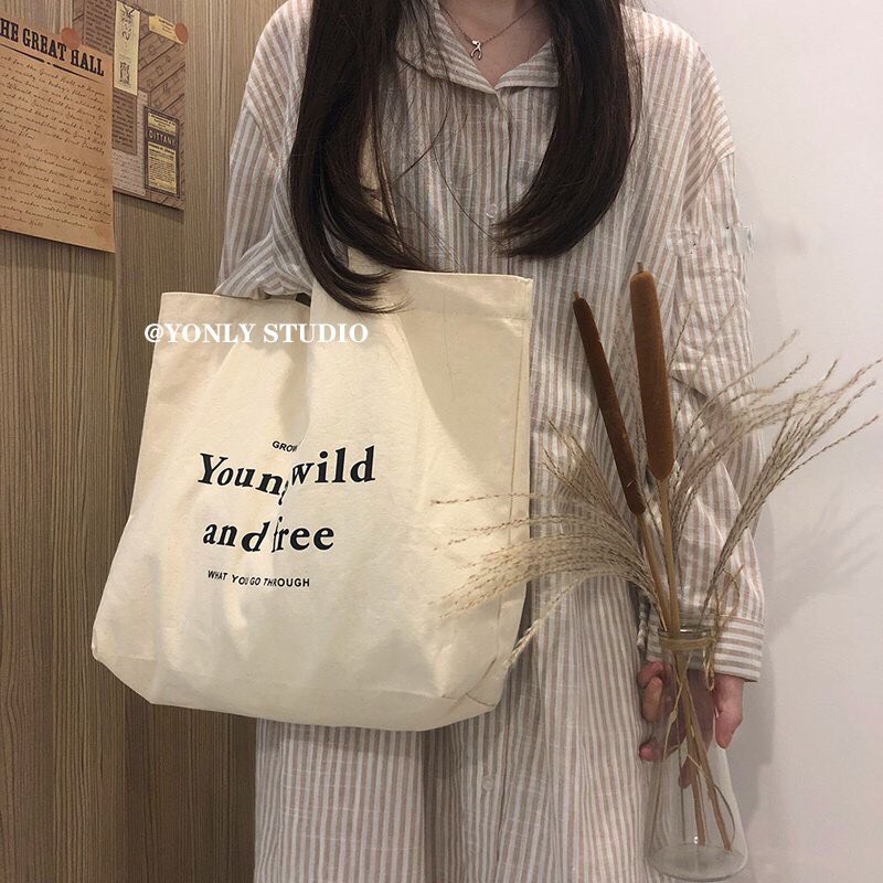 [ sale 50 % ]Túi tote vải canvas đeo vai phong cách thời trang 2021