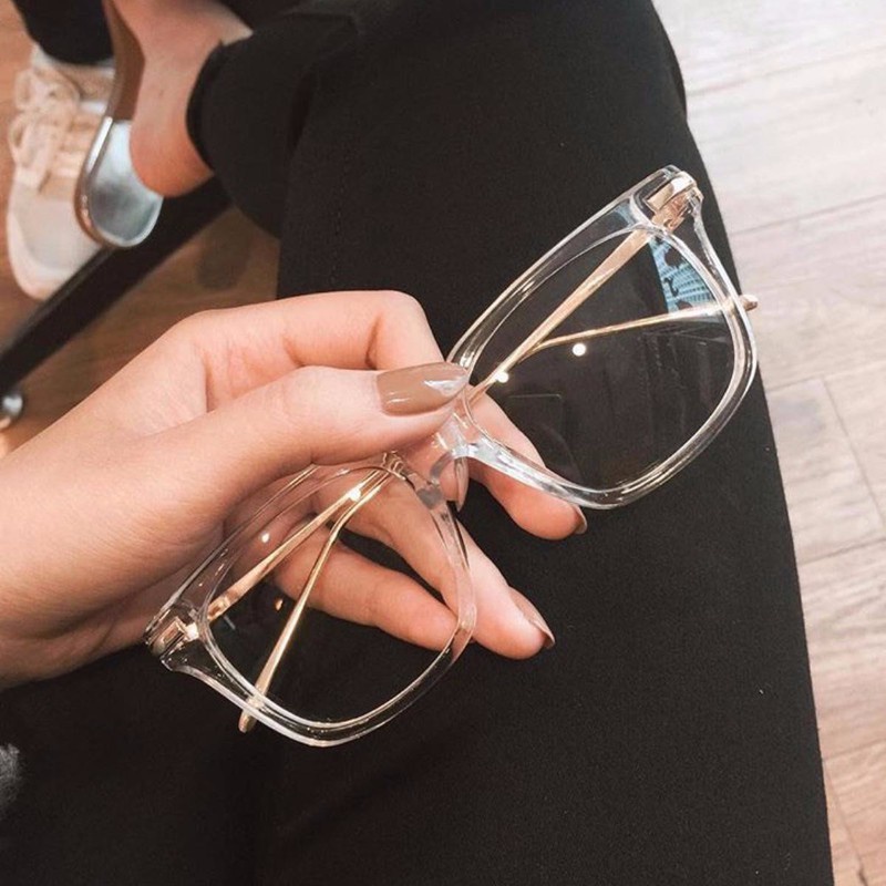 Mắt Kính Giả Cận Trong Suốt Gọng Vàng Gọng Bạc Cực Đẹp - Hazo