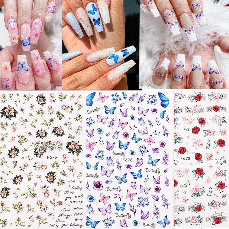 [Hàng mới về] Hình dán trang trí móng nghệ thuật 3D họa tiết bướm nhiều màu sắc thời trang