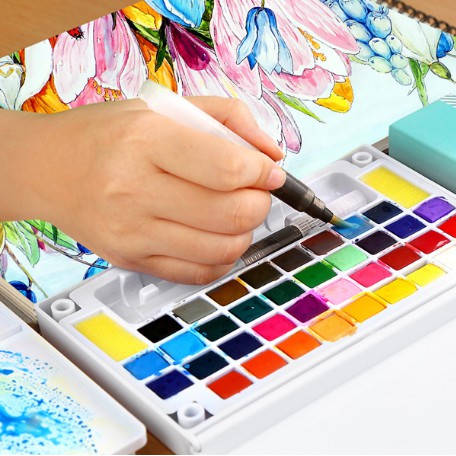 Bộ Màu Nước Water Color Cao Cấp 12/18/24/36 Màu Tặng Bút Nước, 2 Mút, 1 Palette