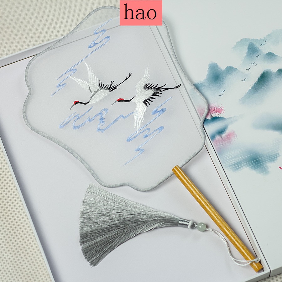 Quạt Tròn Cầm Tay Bằng Lụa Trong Suốt Thêu Họa Tiết Phong Cách Cổ Điển Phối Tua Rua Thời Trang Cho Nữ
