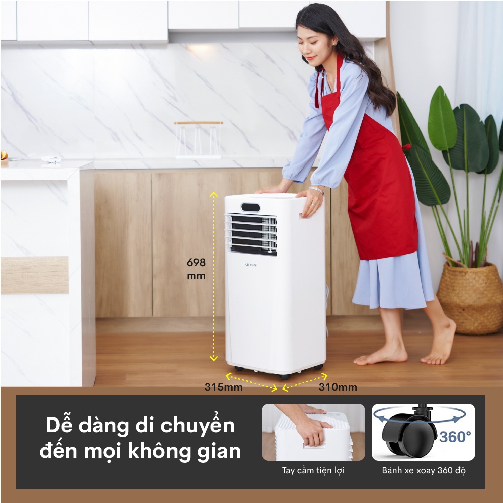 Máy lạnh đứng di động Fujihome PAC09 điều hòa thông minh làm lạnh 9000BTU - Kết nối wifi - Máy nén liên doanh TOSHIBA