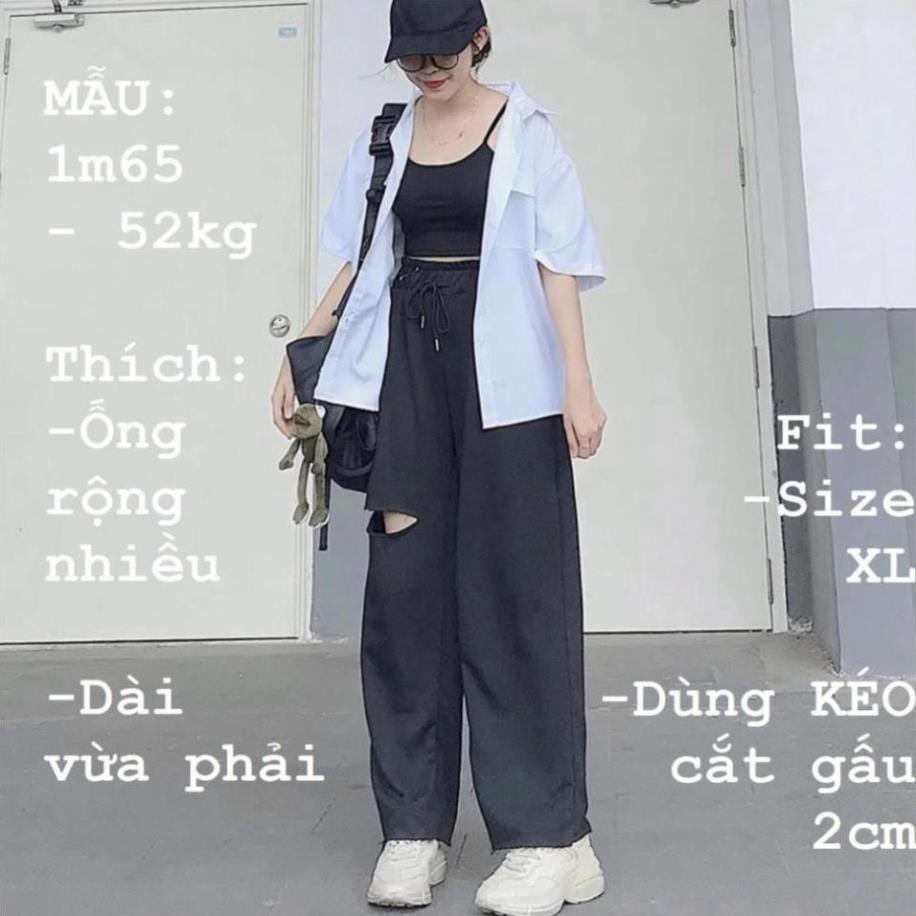 Quần ỐNG RỘNG RÁCH ĐÙI LAI TƯA Unisex