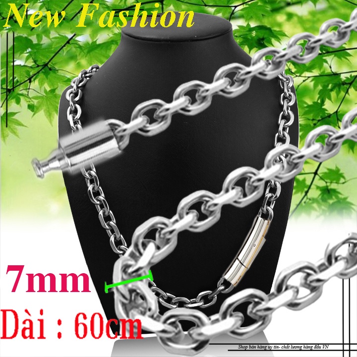 Dây chuyền kiểu xích 7mm vát cạnh 2 bên khóa gài vip sáng đẹp, không đen thể hiện đẳng cấp phái mạnh