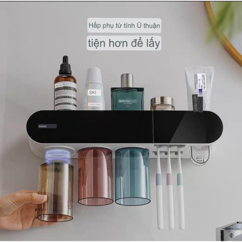 Kệ nhả kem 2 và 3 cốc ECOCO, cắm bàn chải, kệ để đồ có ngăn kéo từ tính không khoan tường 2022|Kệ nhà tắm thông minh mới