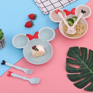 Khay ăn dặm Mickey lúa mạch kèm thìa dĩa cho bé