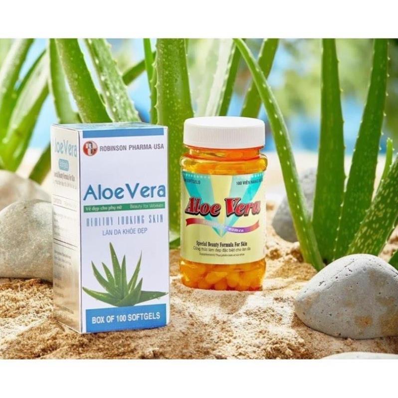 Viên Uống Aloe Vera Giúp Dưỡng Ẩm,Chống Lão Hóa,Sáng Da Ngăn Ngừa Mụn.Chai 100 Viên