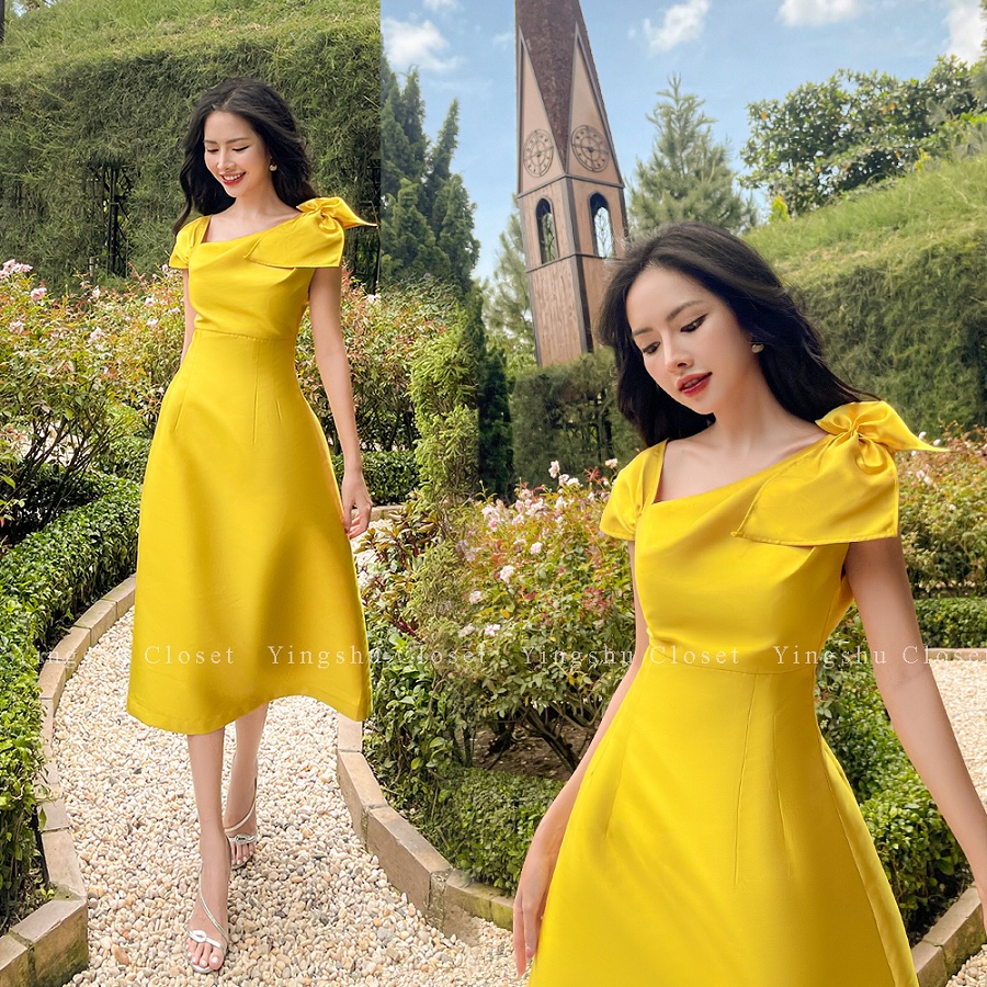 Đầm đi tiệc thiết kế dáng xòe đính nơ sang trọng _ Devil Rabbit T003