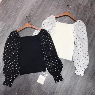 Áo len tay phồng chấm bi