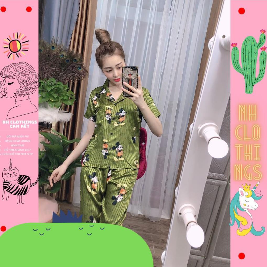 Bộ đồ ngủ, đồ bộ Pijama lụa nữ mặc nhà gấm lụa quần lửng tay ngắn freesize NH CLOTHINGS