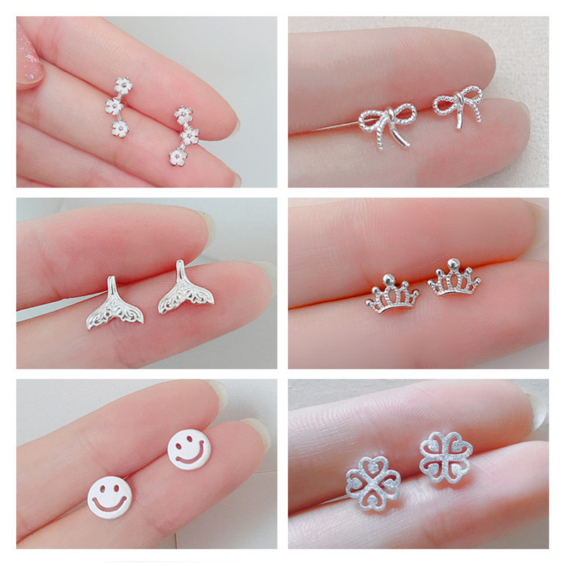 S925 Khuyên Tai Mạ Bạc 925 Thiết Kế Đa Dạng Thời Trang Phong Cách Hàn Quốc