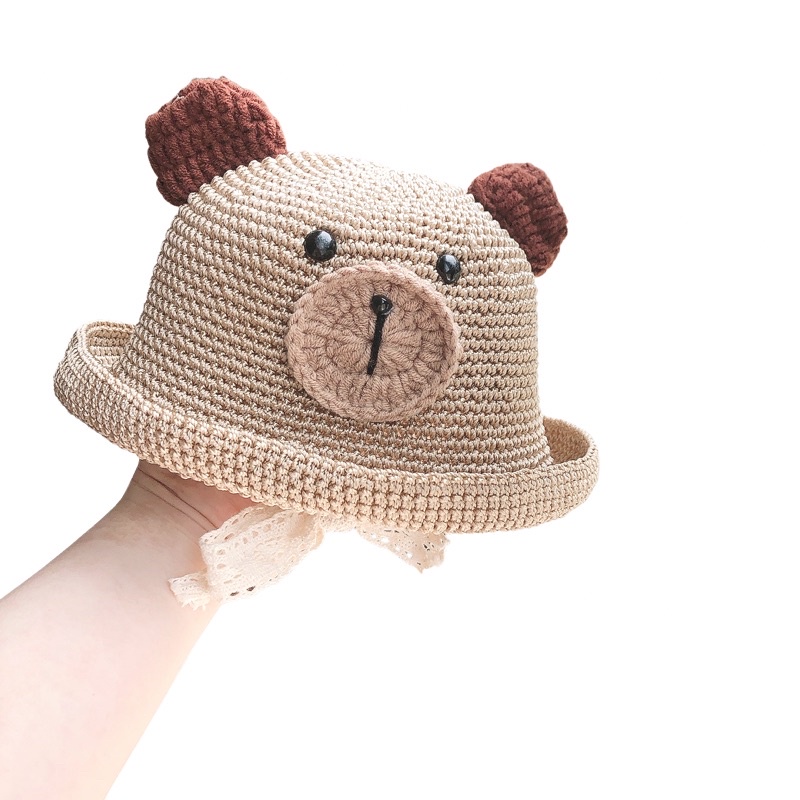 Mũ cói bé trai - mũ cói gấu - mũ handmade cho bé trai ( có size)