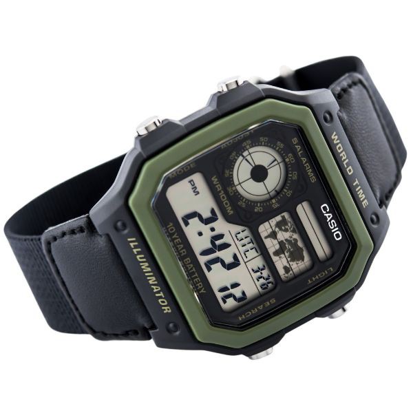 HOT Đồng hồ Quân đội Nam Casio WorldTime AE-1200WHB-1BVDF dây dù chính hãng Anh Khuê có thẻ bảo hành và tem chính hãng