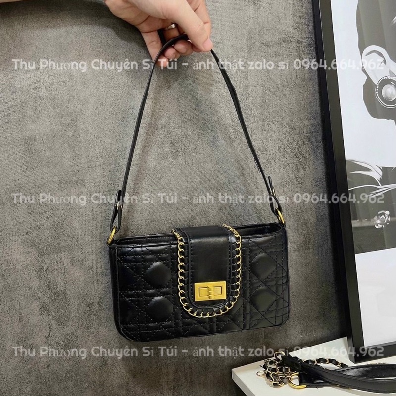 Túi kẹp nách nữ, Túi đeo vai - đeo chéo trần ô dây xích phối da (ảnh thật shop chụp)