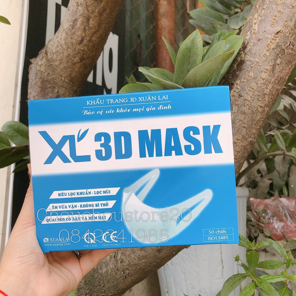 [HÀNG CÓ SẴN] Hộp 50 Chiếc Khẩu Trang 3D Mask Xuân Lai Khử Khuẩn From Rộng Chính Hãng XL 3 Lớp Màu Trắng Không Đau Tai