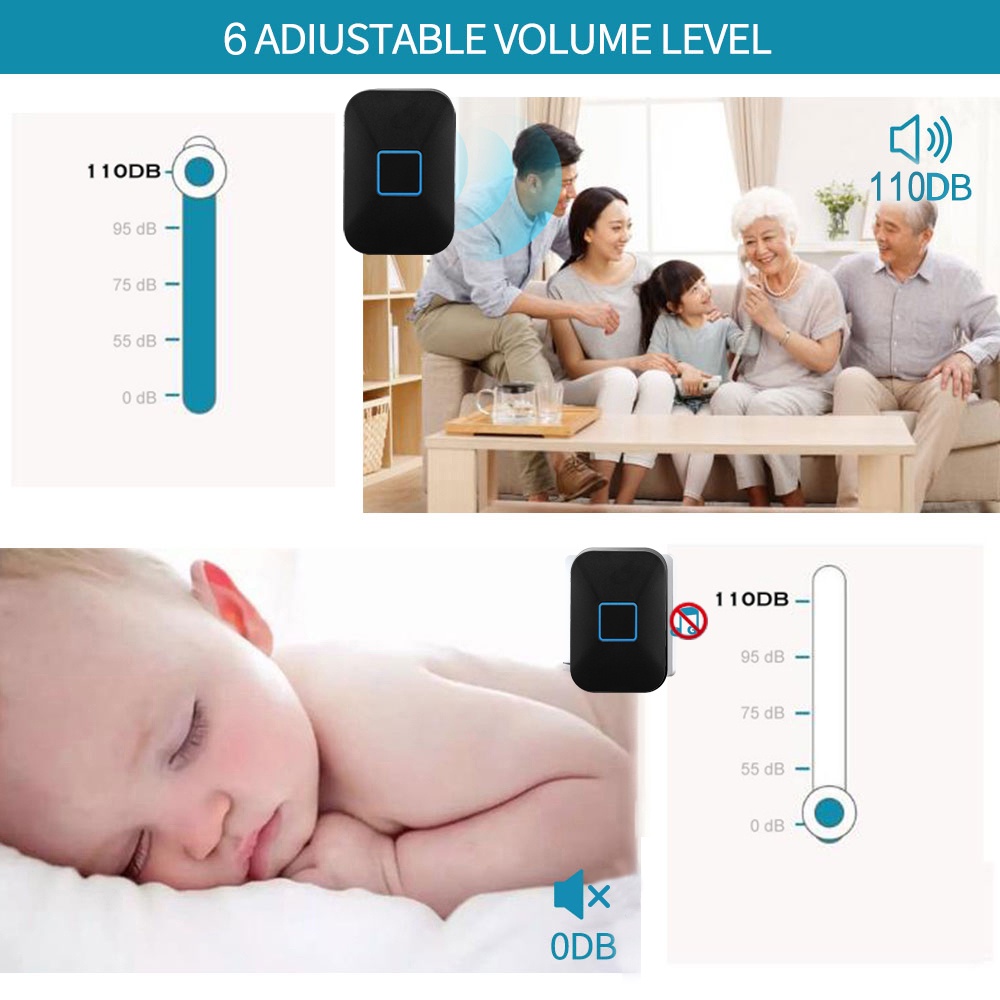 Chuông Cửa Không Dây Chống Thấm Nước 150M 60 Tông 0-110dB DB09BL YR