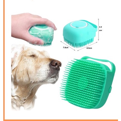 Bàn chải tắm massage cho chó mèo đầu silicon massage tạo bọt nhanh tiết kiệm nước có khay đựng sữa tắm